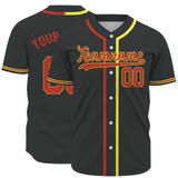 Custom Black Red-Yellow Two Tone Stripe Baseball Jersey