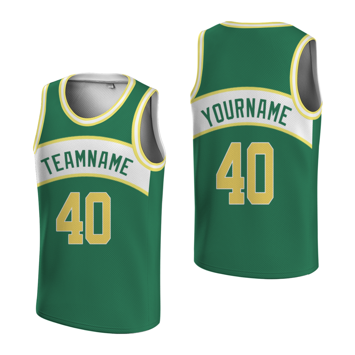 Custom Green Yellow-White Authentic Round Neck Rib-Knit Basketball Jersey