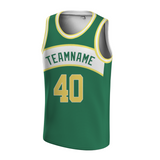 Custom Green Yellow-White Authentic Round Neck Rib-Knit Basketball Jersey