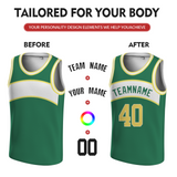 Custom Green Yellow-White Authentic Round Neck Rib-Knit Basketball Jersey