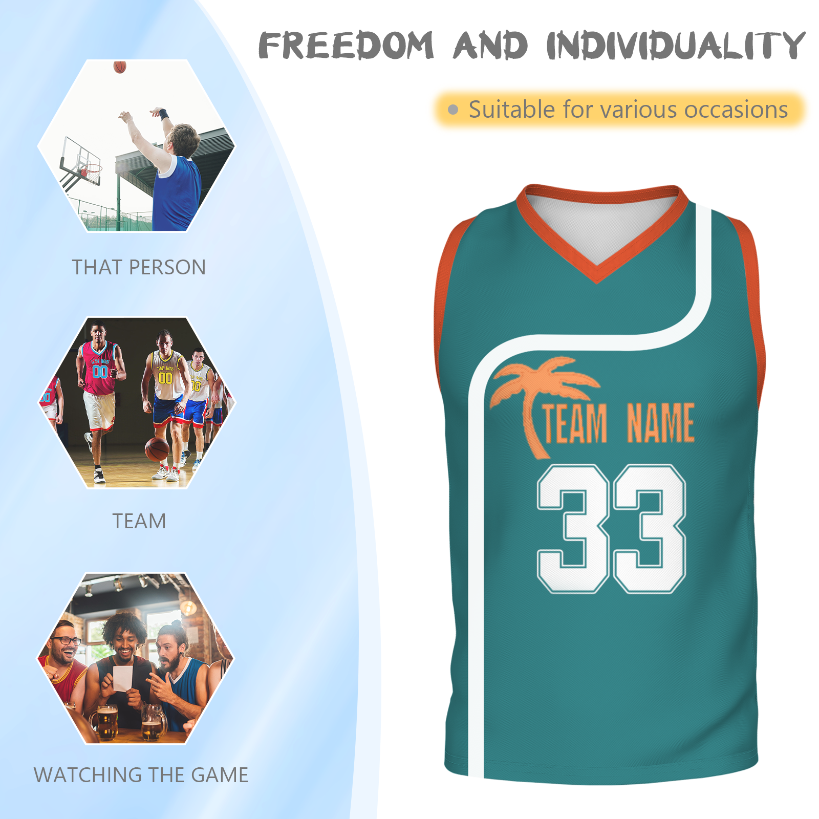 Custom Turquoise White Orange Authentic Coconut Tree Basketball Jersey