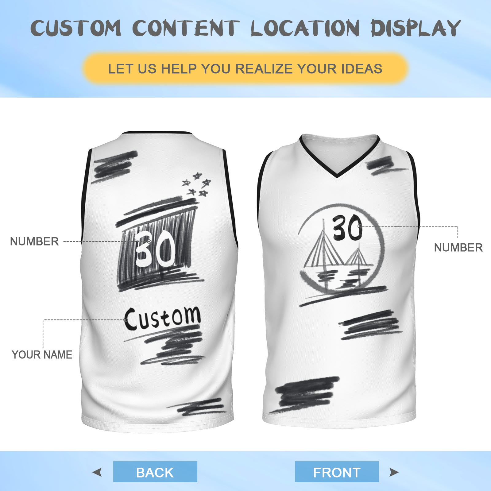 Custom White Chinese Painting Animal V-Neck Basketball Jersey