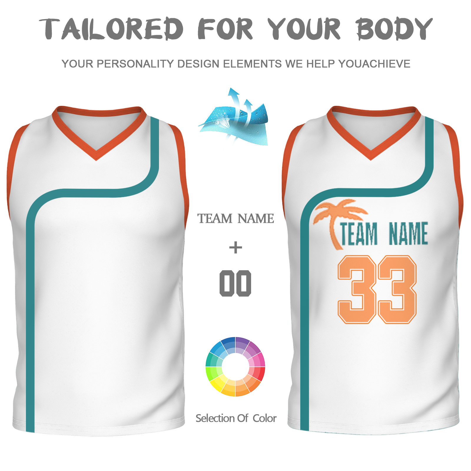 Custom Turquoise White Orange Authentic Coconut Tree Basketball Jersey